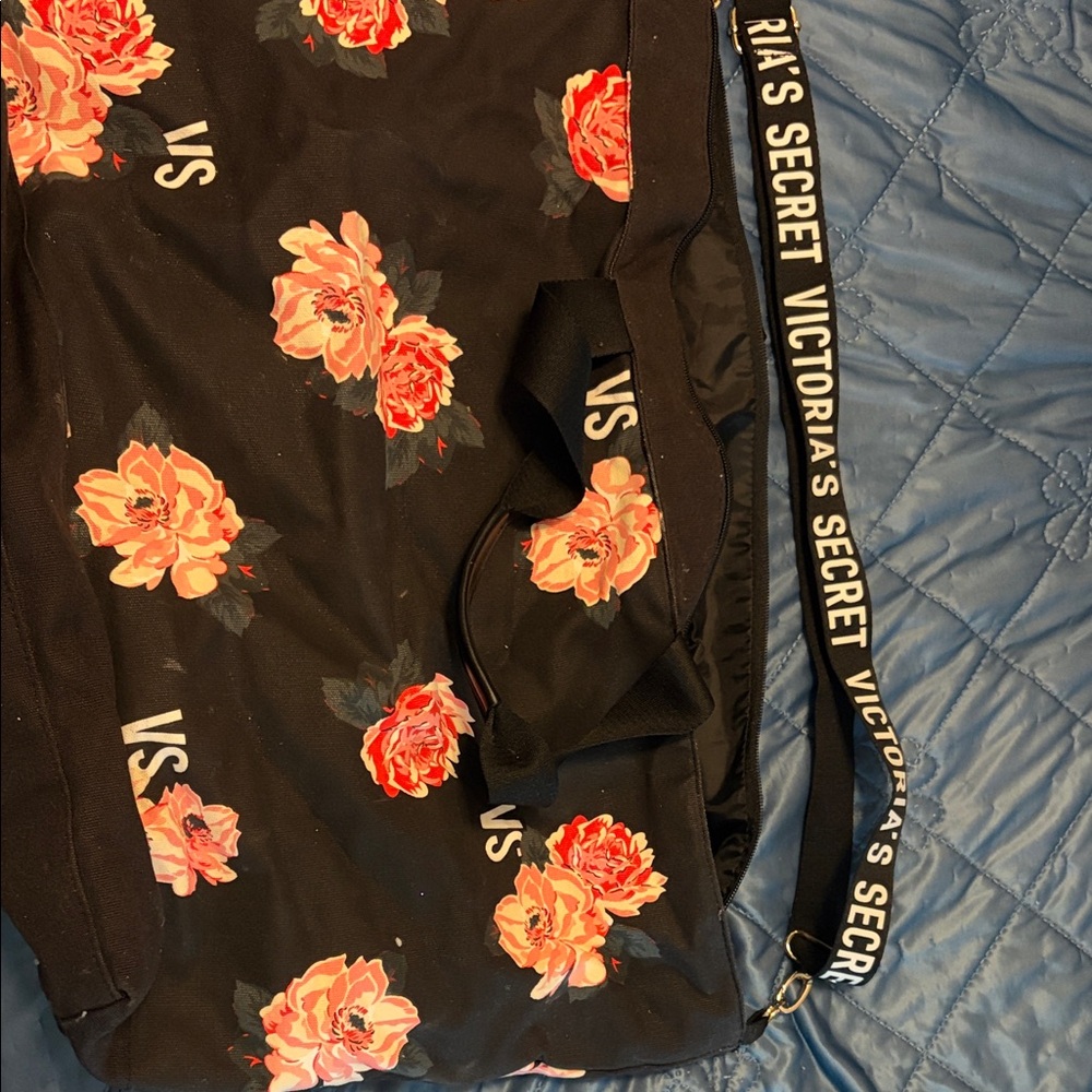 Victoria's Secret Black and Pink Floral Bag